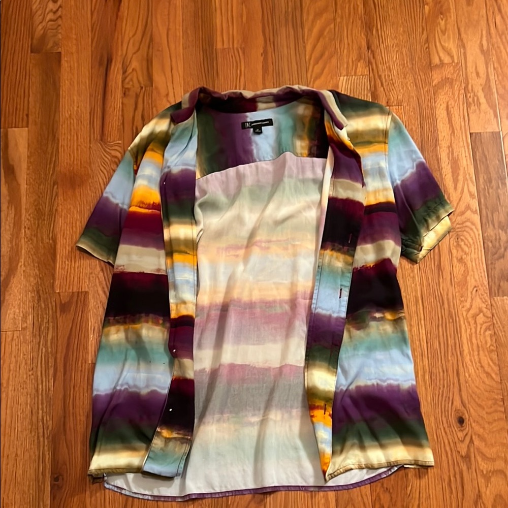 INC International Concepts Purple and Green Casual Button Down Shirt